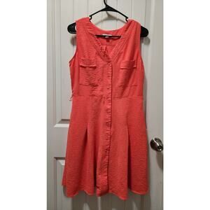 Cato Sleeveless Coral Pink Fit Flare Button Up Dress Pockets Spring Summer Sz M